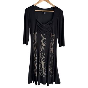 Frank Lyman Half Sleeve Cocktail Dress Sz 8 Black Leopard Print Stretch Midi